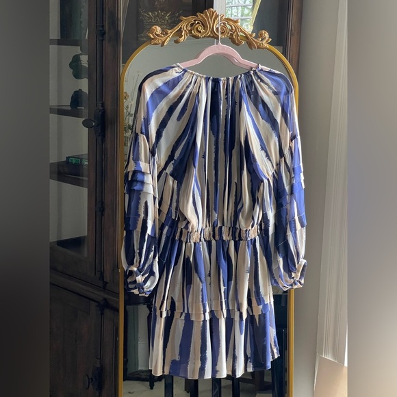 NWT MISA Los Angeles Karlina Blue and Cream Striped Women's Chiffon Mini Dress - Picture 12 of 12